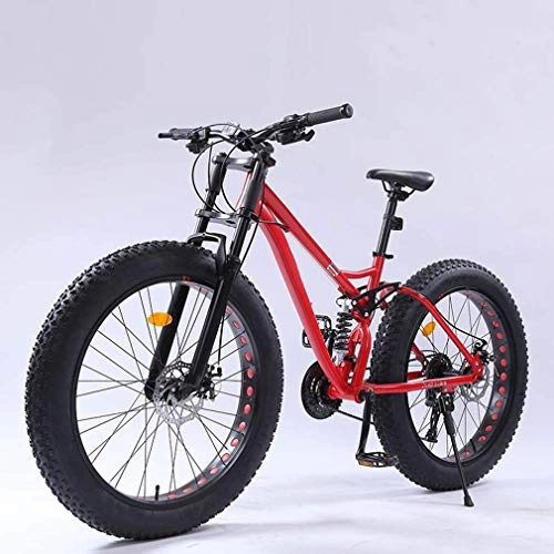 Fat Tyre Bike : LUO Bike，Adult Fat Tire Mountain Bike, Full Suspension Off-Road Snow Bikes, Double Disc Brake Beach Cruiser Bicycle, Student Highway Bicycles, 26 inch Wheels, Orange, 24 Speed, Red, 21 Speed