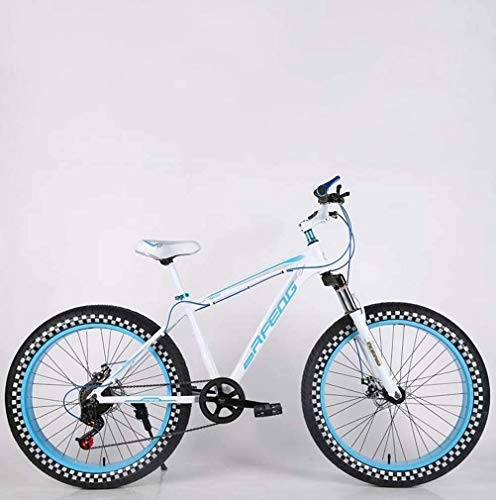 Fat Tyre Bike : LUO Bike，Mens Adult Fat Tire Mountain Bike, Double Disc Brake Beach Snow Bicycle, High-Carbon Steel Frame Cruiser Bikes, 24 inch Highway Wheels, E, 7 Speed, B, 21 Speed