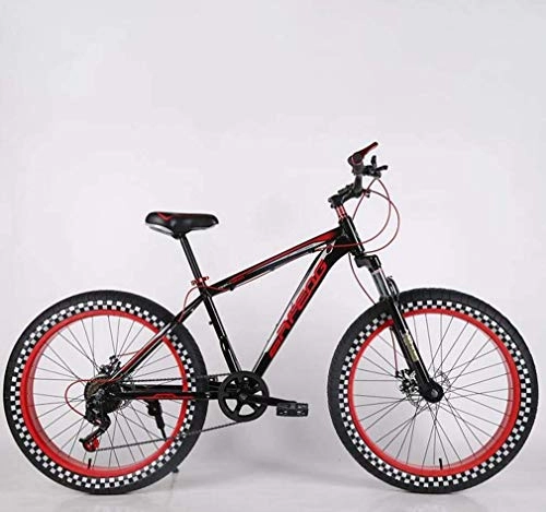 Fat Tyre Bike : LUO Bike，Mens Adult Fat Tire Mountain Bike, Double Disc Brake Beach Snow Bicycle, High-Carbon Steel Frame Cruiser Bikes, 24 inch Highway Wheels, E, 7 Speed, C, 24 Speed