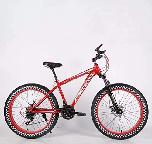 Fat Tyre Bike : LUO Bike，Mens Adult Fat Tire Mountain Bike, Double Disc Brake Beach Snow Bicycle, High-Carbon Steel Frame Cruiser Bikes, 24 inch Highway Wheels, E, 7 Speed, D, 21 Speed