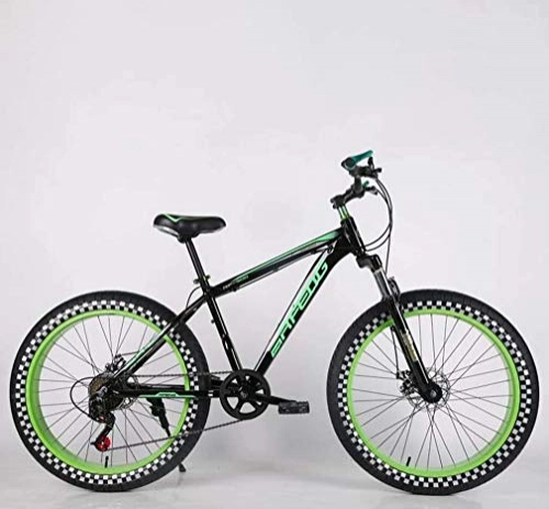 Fat Tyre Bike : LUO Bike，Mens Adult Fat Tire Mountain Bike, Double Disc Brake Beach Snow Bicycle, High-Carbon Steel Frame Cruiser Bikes, 24 inch Highway Wheels, E, 7 Speed, E, 27 Speed