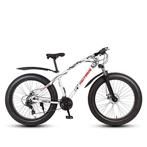 Fat Tyre Bike : LUO Bike，Mens Adult Fat Tire Mountain Bike, Variable Speed Snow Bikes, Double Disc Brake Beach Bicycle, 26 inch Wheels Cruiser Bicycles, Silver, 24 Speed, White, 27 Speed