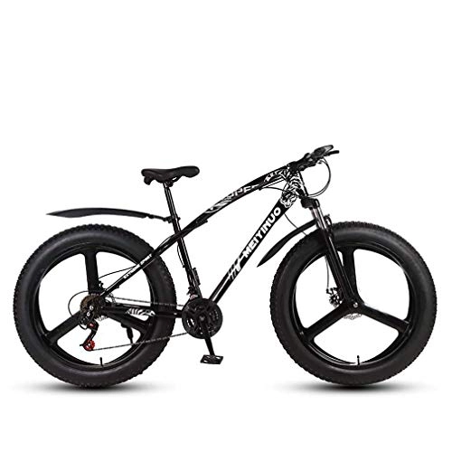 Fat Tyre Bike : LUO Bike，Mens Adult Fat Tire Mountain Bike, Variable Speed Snow Bikes, Double Disc Brake Beach Cruiser Bicycle, 26 inch Magnesium Alloy Integrated Wheels, Silver, 24 Speed, Black, 21 Speed
