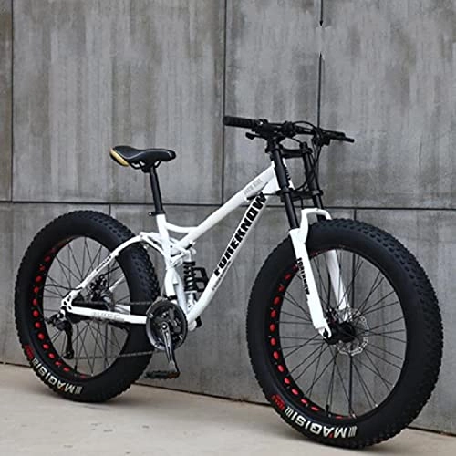 Fat Tyre Bike : LXMTing 26 Inch Mountain Fat Tire Bike Bicycle, Adult Mountain Trail Bike, High-carbon Steel Frame Dual Full Suspension Dual Disc Brake for Beach, Desert, Snow, C, 21 speed