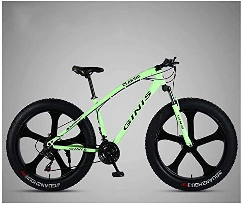 Fat Tyre Bike : LYQZ 26 Inch Mountain Bicycle, High-carbon Steel Frame Fat Tire Mountain Trail Bike, Men's Womens Hardtail Mountain Bike with Dual Disc Brake (Color : Green, Size : 24 Speed 5 Spoke)