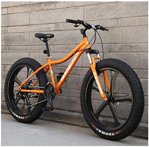Fat Tyre Bike : LYQZ 26 Inch Mountain Bikes, High-carbon Steel Hardtail Mountain Bike, Fat Tire All Terrain Mountain Bike, Women Men's Anti-Slip Bikes (Color : Yellow, Size : 21 Speed 5 Spoke)