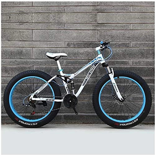 Fat Tyre Bike : LYQZ Mens Womens Mountain Bikes, High-carbon Steel Frame, Dual Disc Brake Hardtail Mountain Bike, All Terrain Bicycle, Anti-Slip Bikes, 26 Inch (Color : White, Size : 27 Speed)