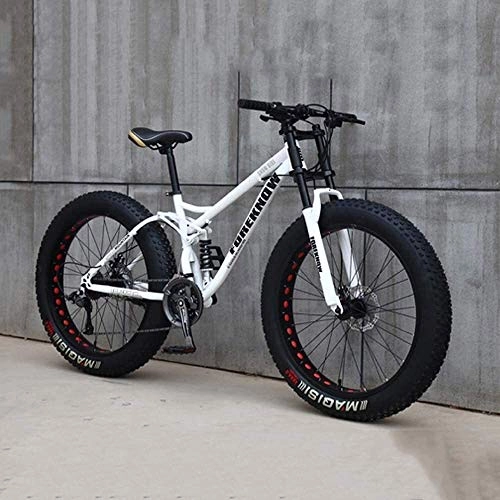 Fat Tyre Bike : LYQZ Mountain Bike, 26 Inch 7 / 21 / 24 / 27 Speed Bicycle, Men Women Student Variable Speed Bike, Fat Tire Mens Mountain Bike (Color : White, Size : 7 speed)