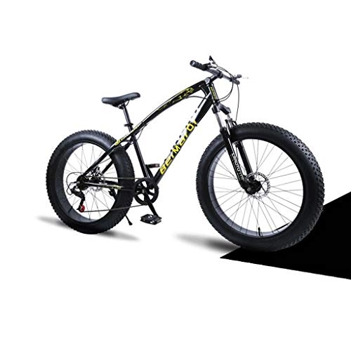 Fat Tyre Bike : LYRWISHJD 20 Inch Dual Disc Brakes Mountain Bicycle With Adjustable Seat High-Carbon Steel Frame MTB Cycling Road Bikes Unisex Adult Student Outdoors Multiple Colour (Color : Black, Size : 24inch)