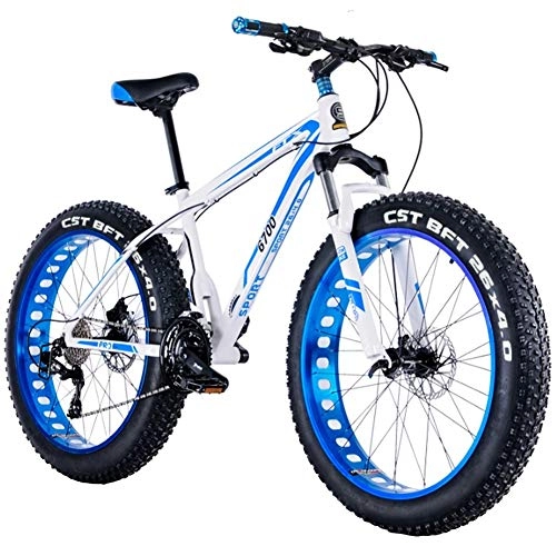 Fat Tyre Bike : LYRWISHJD 24 Inch Adult Hardtail Mountain Bikes Cruiser Bicycle Cycling Road Bikes Adjustable Seat Three Positioning Chainring Double Oil Brake For 158cm And Above (Color : Blue, Speed : 30 Speed)