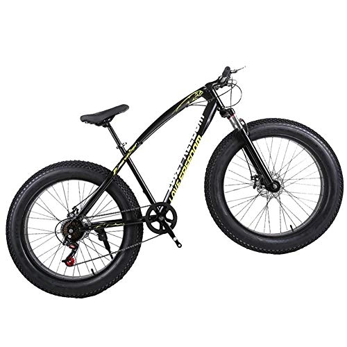 Fat Tyre Bike : LYRWISHJD 26 Inch Mens Fat Tire Mountain Bike, Beach Snow Bikes, Double Disc Brake Cruiser Bicycle, Lightweight High-Carbon Steel Frame, Aluminum Alloy Wheels (Color : Black, Speed : 27 Speed)