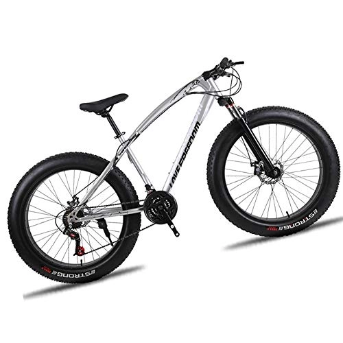 Fat Tyre Bike : LYRWISHJD 4.0 Fat Tire Mountain Bike High-Carbon Steel Frame MTB Exercise Bikes Shock-absorbing Road Bike Bicycle Unisex Adult Student Outdoors (Color : White, Speed : 24Speed)