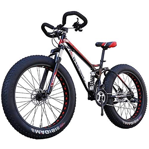 Fat Tyre Bike : LYRWISHJD Double Suspension Mountain Bike, 24 / 26 Inch, 21 / 24 / 27 Speed, 4.0" Fat Tyres Snow Bicycles Downhill Bike Black For Off-road, Snow, Beach, Mountain (Size : 24 inch, Speed : 24 Speed)