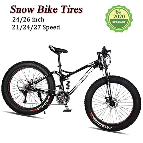 Fat Tyre Bike : LYRWISHJD Fat Tire Adult Mountain Bike, Lightweight High-Carbon Steel Frame Cruiser Bikes, Beach Snow Bike Mens Bicycle, Double Disc Brake 26 Inch Wheels (Color : Black, Size : 26 inch)