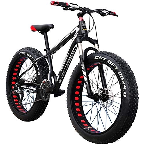Fat Tyre Bike : LYRWISHJD Fat Tire Mens Mountain Bike, with 24-Inch Wheels 27 Speed Bicycle Lightweight Aluminum Alloy Frame Snow Mountain Bike Double Oil Brake For Snow, Beach (Color : Black, Size : 24 inch)