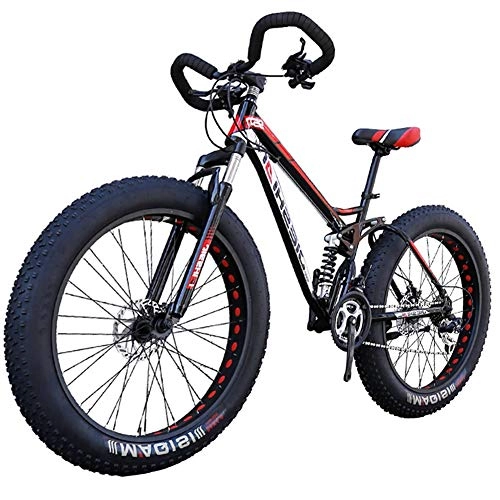 Fat Tyre Bike : LYRWISHJD New Mountain Bike Aluminum Alloy Non-slip Pedals, Downhill Bicycle Bold Fork Snow Bike，26 Inch-27 Speed Bicycle For Adult Female / Male (Size : 24 inch, 速度 Speed : 21 Speed)