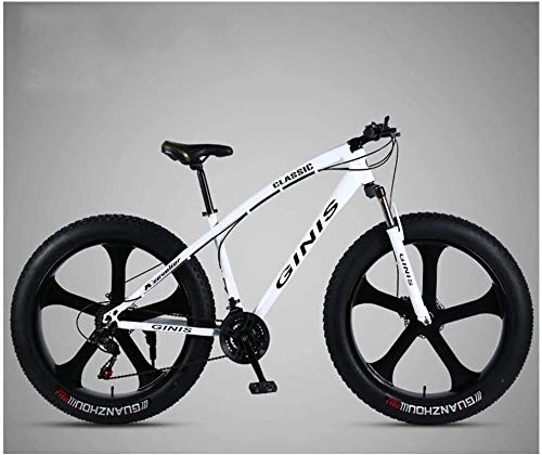Fat Tyre Bike : Lyyy 26 Inch Mountain Bicycle, High-carbon Steel Frame Fat Tire Mountain Trail Bike, Men's Womens Hardtail Mountain Bike with Dual Disc Brake YCHAOYUE (Color : White, Size : 30 Speed 5 Spoke)