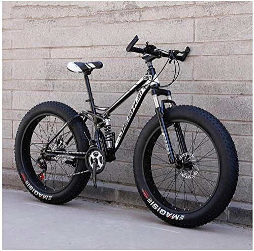 Fat Tyre Bike : Lyyy Adult Mountain Bikes, Fat Tire Dual Disc Brake Hardtail Mountain Bike, Big Wheels Bicycle, High-carbon Steel Frame YCHAOYUE (Color : Black, Size : 24 Inch 21 Speed)