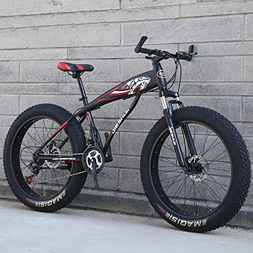 Fat Tyre Bike : LZHi1 24 Inch 27 Speed Fat Tire Mountain Bike With Lockable Suspension Fork, Adult Men Mountain Bikes With Dual Disc Brakes, High Carbon Steel Outdoor Beach Snow Road Bicycle(Color:Black)