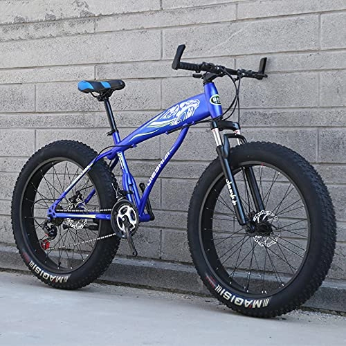Fat Tyre Bike : LZHi1 24 Inch Fat Tire Adult Mountain Bike For Women And Men, 27 Speed Suspension Fork Mountain Trail Bike With Dual Disc Brakes, Outdoor Beach Snow Road Bicycle(Color:Blue)