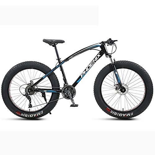 Fat Tyre Bike : LZHi1 26 Inch Fat Tire Mountain Bike With Suspension Fork, 24 Speed Adult Mountain Bicycle With Dual Disc Brakes, Outdoor Sports Snow Mountain Bicycle For Adult Men Women(Color:Black blue)