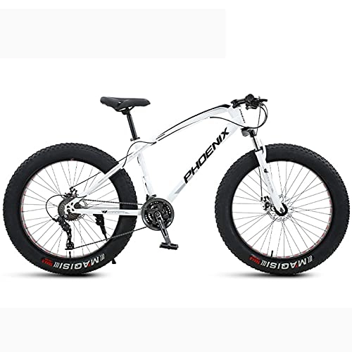 Fat Tyre Bike : LZHi1 26 Inch Fat Tire Mountain Bike With Suspension Fork, 24 Speed Adult Mountain Bike Anti-Slip Bike With Dual Disc Brakes, Outdoor Sports Snow Mountain Bicycle For Men And Women(Color:White black)