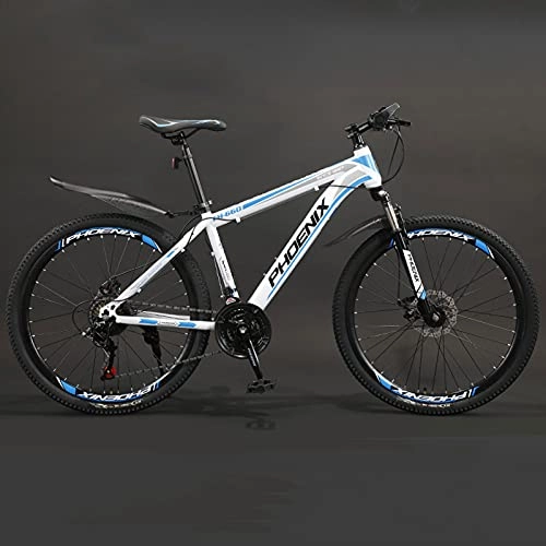 Fat Tyre Bike : LZHi1 26 Inch Mountain Bike Commuter Bike, 27 Speed Mountain Bicycle With Dual Disc Brake, Suspension Fork Outdoor Bike City Road Bike For Men And Women(Color:White blue)