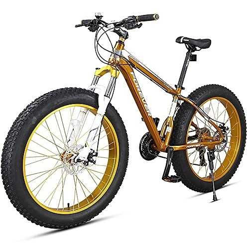 Fat Tyre Bike : MADELL Bikes Mountain, Adult Fat Tire Mountain Trail Bike, 27 Speed Bicycle, High-Carbon Steel Frame Dual Full Suspension Dual Disc Brake, Thick Wheel Mountain / Gold / 26Inch 27Speed