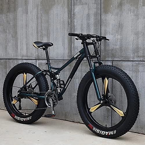 Fat Tyre Bike : MADELL Bikes Mountain, Adult Fat Tire Mountain Trail Bike, 27 Speed Bicycle, High-Carbon Steel Frame Full Suspension Dual Disc Brake, Thick Wheel Mountain / Cyan(B) / 26Inch 27Speed