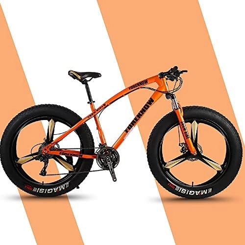Fat Tyre Bike : MADELL Bikes Mountain Bike, Speed Adult Fat Tire Mountain Trail Bike with High Carbon Steel Frame and Double Disc Brake, Front Suspension Men's Mountain Bicycles / Orange / 24Inch 7Speed
