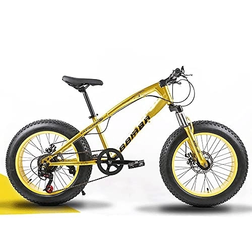 Fat Tyre Bike : MADELL Bikes Mountain Bike, Thick Wheel Mountain Bike, Speed Bicycle, Adult Fat Tire Mountain Trail Bike, High-Carbon Steel Frame Dual Full Suspension Dual Disc Brake / Gold / 26Inch 27Speed