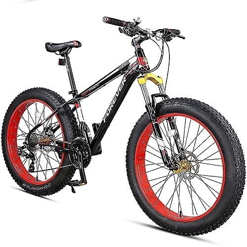 Fat Tyre Bike : MADELL Bikes Thick Wheel Mountain Bike, 27 Speed Bicycle, Adult Fat Tire Mountain Trail Bike, High-Carbon Steel Frame and Dual Full Suspension Dual Disc Brake, Outdoor Cycling / Black Red / 26Inch 27Spe