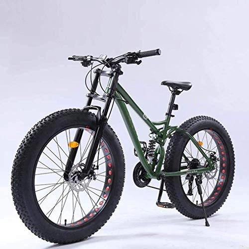 Fat Tyre Bike : MAMINGBO Adult Fat Tire Mountain Bike, Full Suspension Off-Road Snow Bikes, Double Disc Brake Beach Cruiser Bicycle, Student Highway Bicycles, 26 Inch Wheels, Size:27 speed, Colour:Green