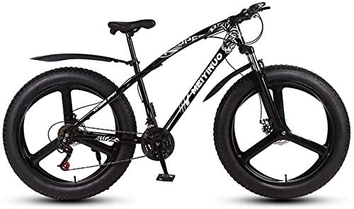 Fat Tyre Bike : MAMINGBO Mens Adult Fat Tire Mountain Bike, Variable Speed Snow Bikes, Double Disc Brake Beach Cruiser Bicycle, 26 Inch Magnesium Alloy Integrated Wheels, Size:21 speed, Colour:Black