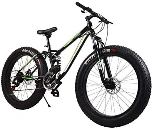 Fat Tyre Bike : MAMINGBO Mountain Bike, 21Speed Fat Tire Hardtail Mountain Bicycle, Dual Suspension Frame And High Carbon Steel Frame, Double Disc Brake, 26 Inch Wheels, Colour:Black red (Color : Black green)