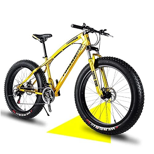 Fat Tyre Bike : Men's and Women's Fat Tire Mountain Bikes, Adult Full Suspension Beach Snow MTB Bicycle, 20 / 24 / 26 Inche, 21-30 Speeds, Disc Brakes (Yellow 24inch / 30Speed)