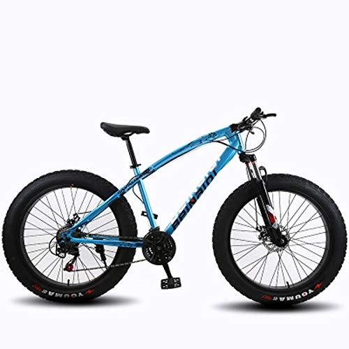 Fat Tyre Bike : Men's bicycle mountain bikes, 24 / 26 inch fat tire wheel hardtail mountain bike, high strength steel frame mountain bike double disc brake bicycle for adults (Color : Blue, Size : 24inches 7 speed)