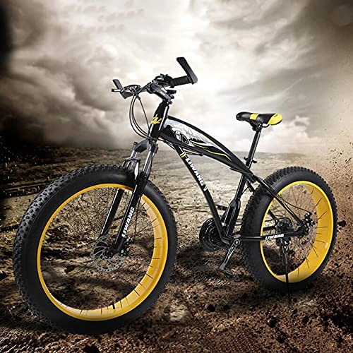 Fat Tyre Bike : Mens Fat Tire Mountain Bike 24 / 26 Inch Wheels Adult Bicycle, 4-Inch Wide Knobby Tires Anti-Slip Bike, 21 / 24 / 27-Speed, High Carbon Steel Frame, Double Disc Brake Suspension Fork, 27 speed, 24 in