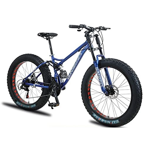 Fat Tyre Bike : Mens Fat Tire Mountain Bike, 26-Inch Wheels, 4-Inch Wide Knobby Tires, 7-Speed, Steel Frame, Front and Rear Brakes, Multiple Colors blue-Spoke wheel