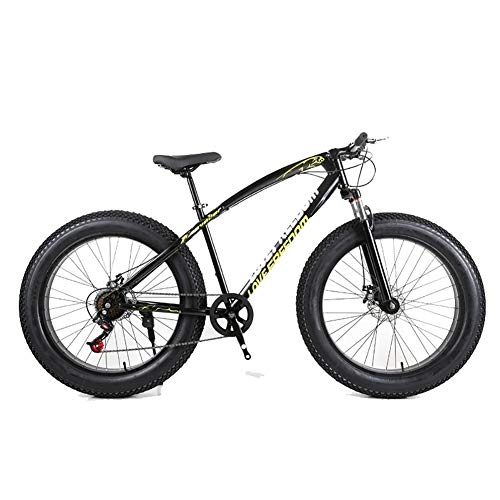 Fat Tyre Bike : Mens' Mountain Bike, 26 inch Fat Tire Road Bicycle Snow Bike Beach Bike High-carbon Steel Frame, 7 / 21 / 24 / 27 speed With Disc Brakes and Suspension Fork, Black, 21Speed