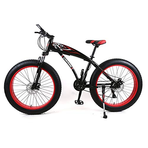 Fat Tyre Bike : Mens Mountain Bike 7 / 21 / 24 / 27 Speeds, 26 inch Fat Tire Road Bicycle Snow Bike Pedals with Disc Brakes and Suspension Fork, BlackRed, 21Speed