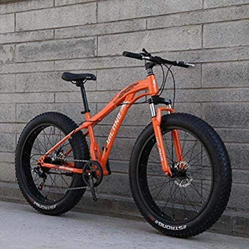 Fat Tyre Bike : MG Mountain Bikes, Fat Tire Hardtail High Carbon Steel Frame Mountain Bicycle, Spring Suspension Fork Mountain Bike, Double Disc Brake 6-6, B, 24inch 7 speed