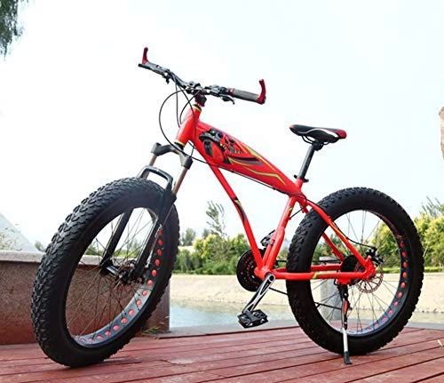 Fat Tyre Bike : MHUI Adult Mountain Bikes, Boys Girls Fat Tire Mountain Trail Bike, Dual Disc Brake Hardtail Mountain Bike, High-carbon Steel Frame, Bicycle, 26 Inch 7 Speed, Red