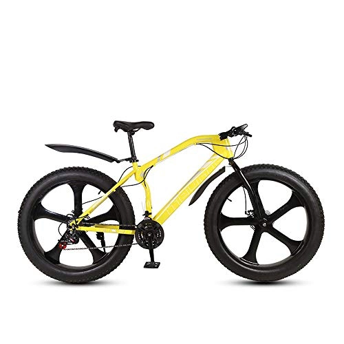 Fat Tyre Bike : MHUI Mountain Bikes, 26 Inch Fat Tire Hardtail Mountain Bike, Double Disc Brake Cruiser Bicycle, 5 Spoke, Yellow, 26 inch 21 speed