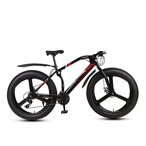 Fat Tyre Bike : MHUI Mountain Bikes, 26 Inch Fat Tire Hardtail Mountain Bike, Double Disc Brake Cruiser Bicycle, Lightweight High-Carbon Steel Frame, 3 Spoke, Black, 26 inch 21 speed