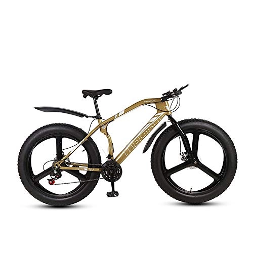 Fat Tyre Bike : MHUI Mountain Bikes, 26 Inch Fat Tire Hardtail Mountain Bike, Double Disc Brake Cruiser Bicycle, Lightweight High-Carbon Steel Frame, 3 Spoke, Gold, 26 inch 21 speed