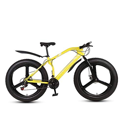 Fat Tyre Bike : MHUI Mountain Bikes, 26 Inch Fat Tire Hardtail Mountain Bike, Double Disc Brake Cruiser Bicycle, Lightweight High-Carbon Steel Frame, 3 Spoke, Yellow, 26 inch 21 speed