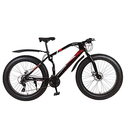 Fat Tyre Bike : MHUI Mountain Bikes, 26 Inch Fat Tire Hardtail Mountain Bike, Double Disc Brake Cruiser Bicycle, Lightweight High-Carbon Steel Frame, Black, 26 inch 21 speed