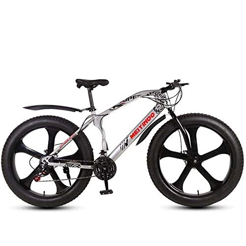 Fat Tyre Bike : MIAOYO Mountain Bikes 26-Inch, Adult Fat Tire Bicycle, Full Suspension Aluminum Frame, Men's Dual Disc Brake All Terrain Mountain Bike, Silver, 24speed