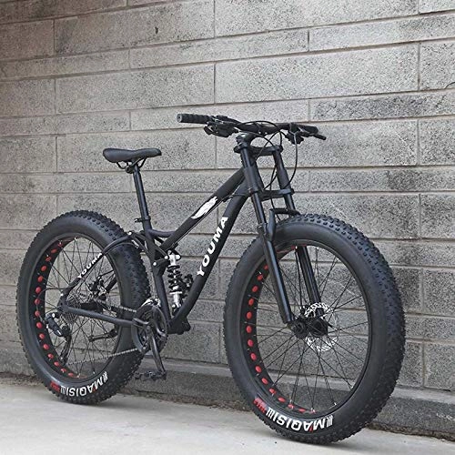 Fat Tyre Bike : MIAOYO Mountain Bikes, 26 Inch Fat Tire Hardtail Mountain Bike, Dual Suspension Frame and Suspension Fork, Lightweight High-Carbon Steel Frame, Aluminum Alloy Wheels, Black, 21 speed